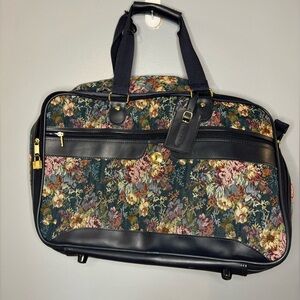 Vintage Jaguar blue oral tapestry carry on weekender bag